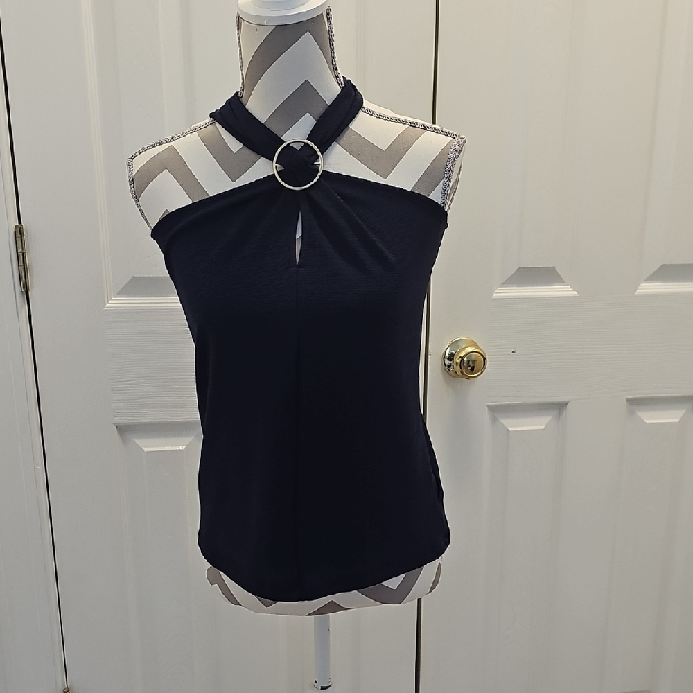 Michael Kors Dark Blue Halter Blouse with Ring Detail